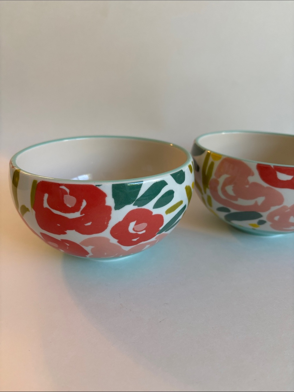 Anthropologie Leah Reena Goren Painted Poppies Soup Cereal Bowls Set of 2